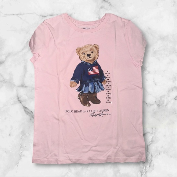 NWT Ralph Lauren Polo Bear t-shirt in a soft pink hue, size Medium (8-10) - Picture 1 of 5